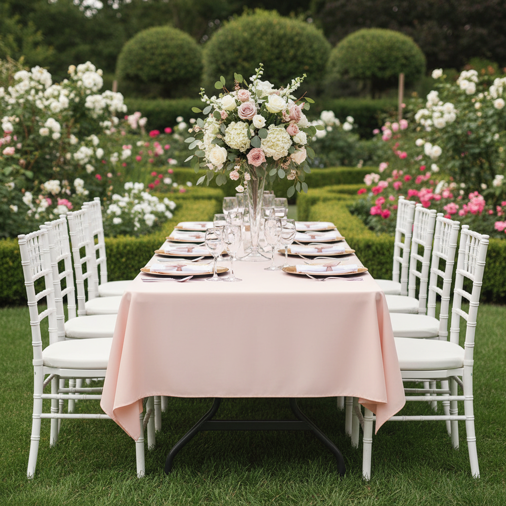 Economy Polyester Tablecloth 60"x120" Rectangular - Blush/Rose Gold