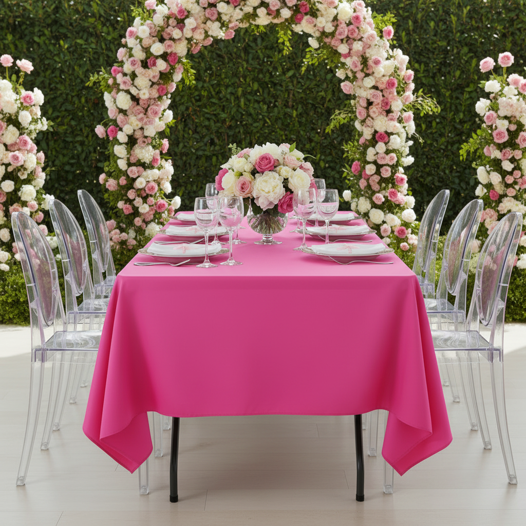 Economy Polyester Tablecloth 60"x120" Rectangular - Fuchsia
