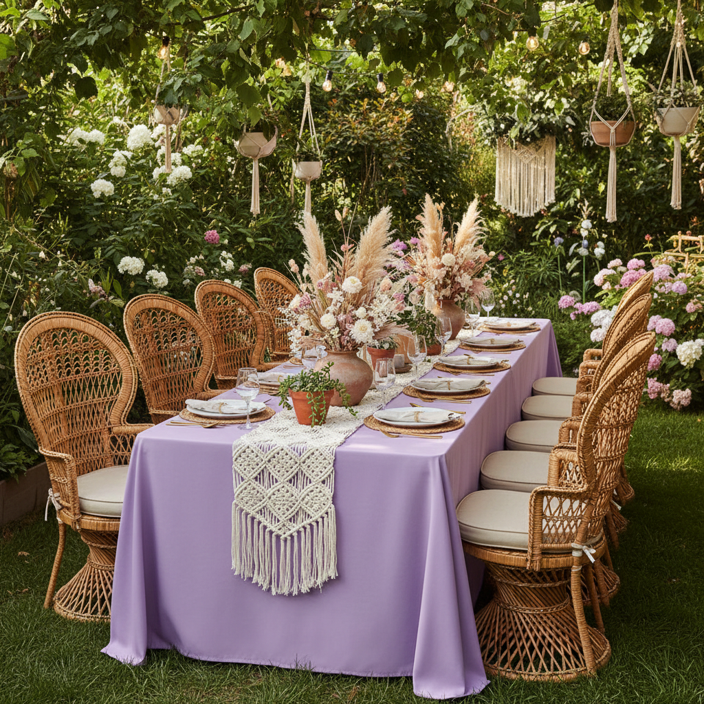 garden brunch with Economy Polyester Tablecloth 90"x132" Oblong Rectangular - Lavender