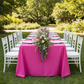 Economy-Polyester-Tablecloth-90x156-Oblong-Rectangular-Fuchsia | charger plate | napkin | wine goblets | flower premade runner |