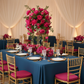 Economy Polyester Tablecloth 90"x156" Oblong Rectangular - Navy Blue | charger plate | dinner plate | wine goblets | flower centerpiece |