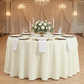 Economy Premium Polyester Tablecloth 132" Round - Light Ivory/Off White | charger plate | napkin | wine goblet | centerpiece |