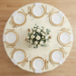 Economy Premium Polyester Tablecloth 132" Round - Light Ivory/Off White | charger plate | napkin | wine goblet | centerpiece |
