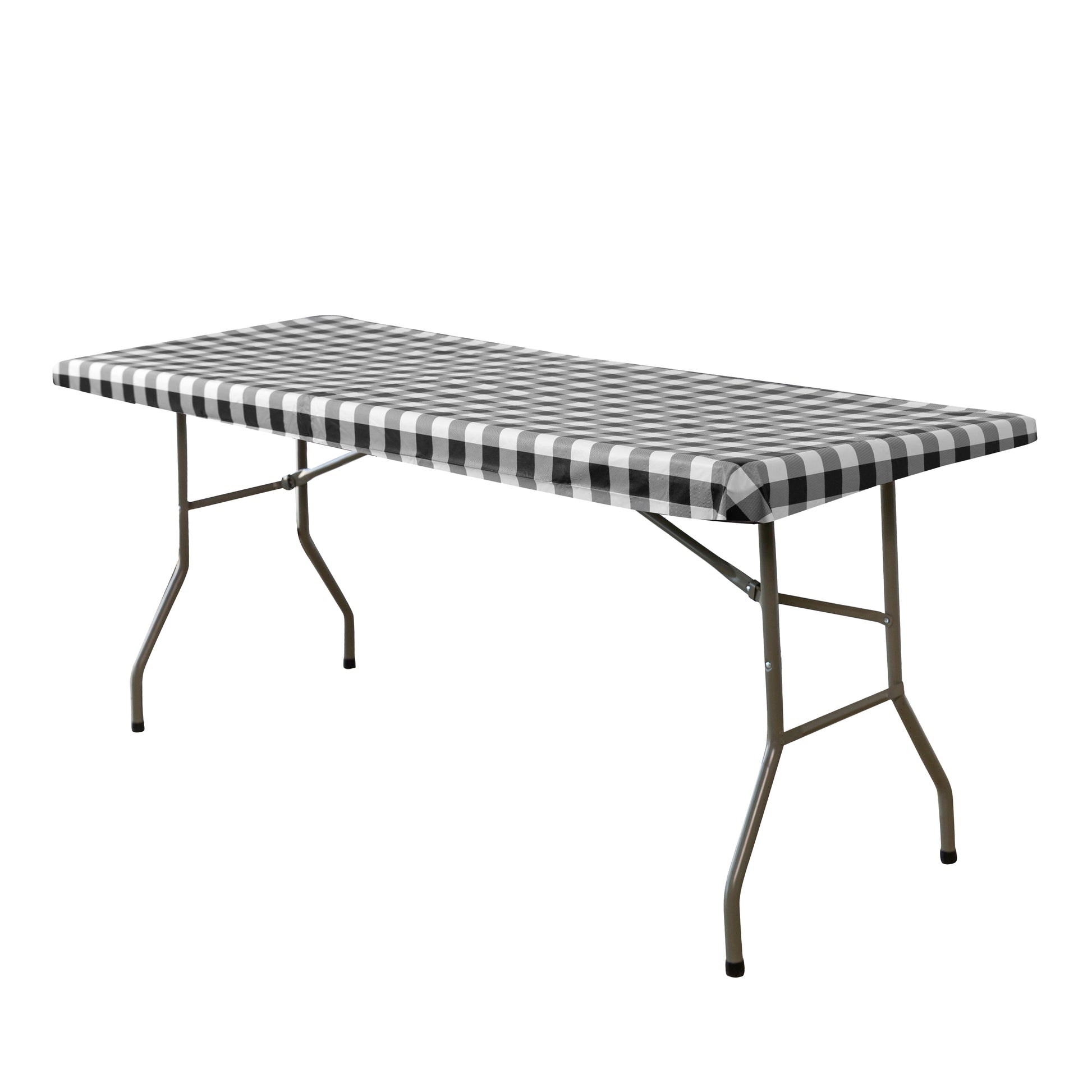 Rectangular Elastic Table Top Cover 30"x48" Waterproof Vinyl Flannel Backing Checkered Design Black angled view
