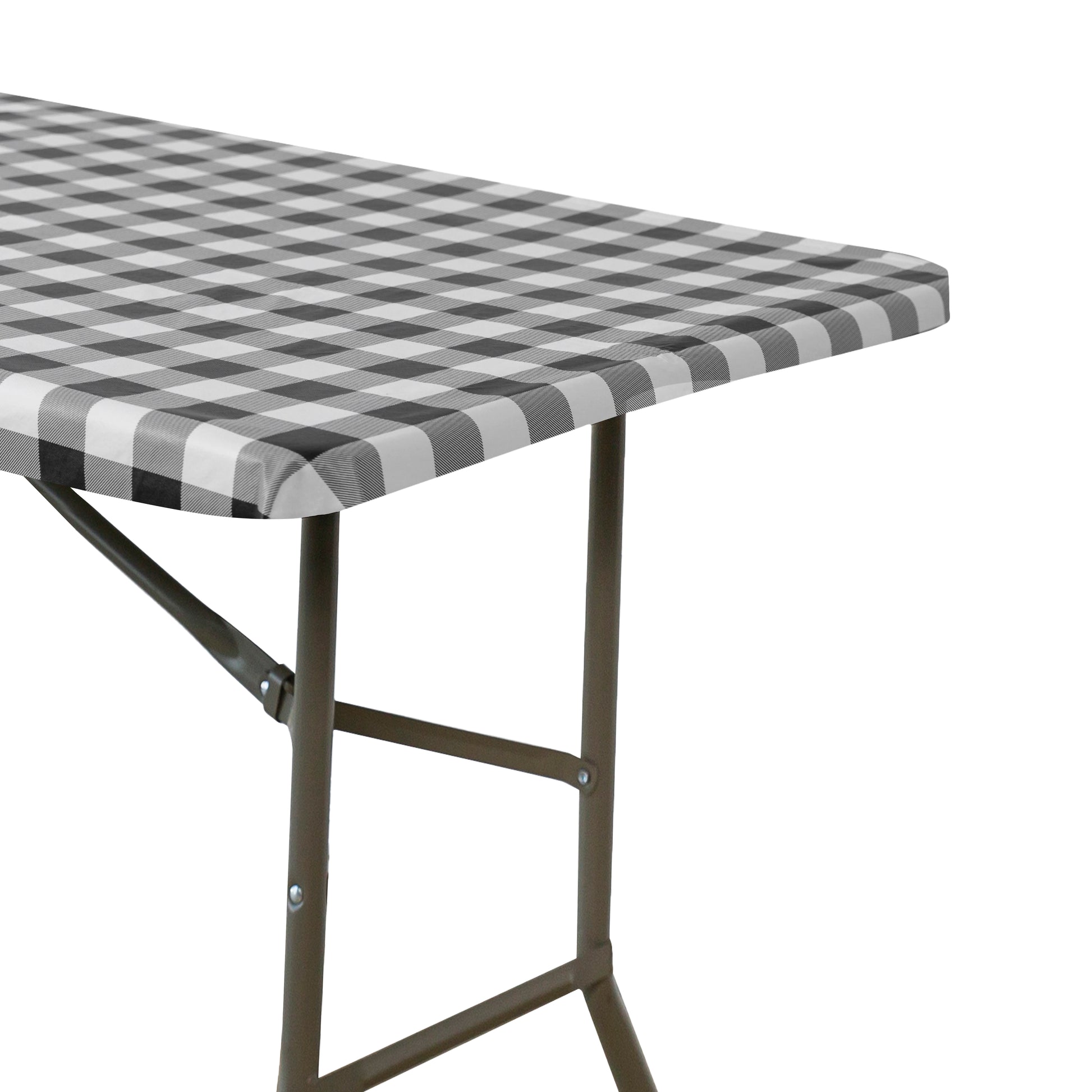 Rectangular Elastic Table Top Cover 30"x48" Waterproof Vinyl Flannel Backing Checkered Design Black end view