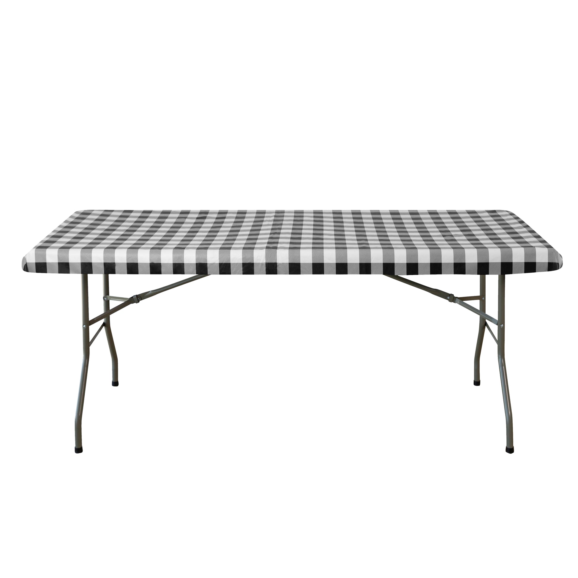 Rectangular Elastic Table Top Cover 30"x48" Waterproof Vinyl Flannel Backing Checkered Design Black front view