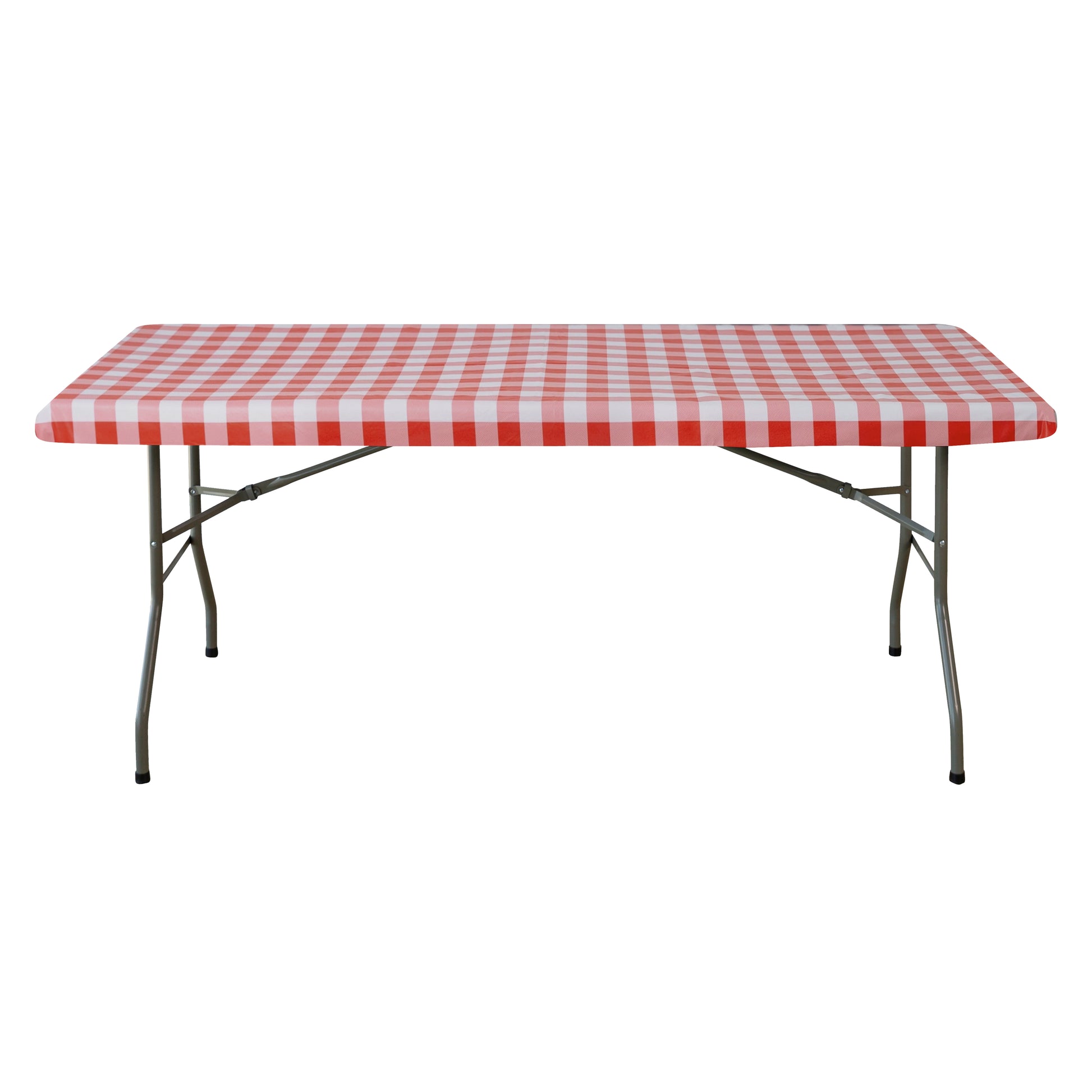 Rectangular Elastic Table Top Cover 30"x48" Waterproof Vinyl Flannel Backing Checkered Design Red full view