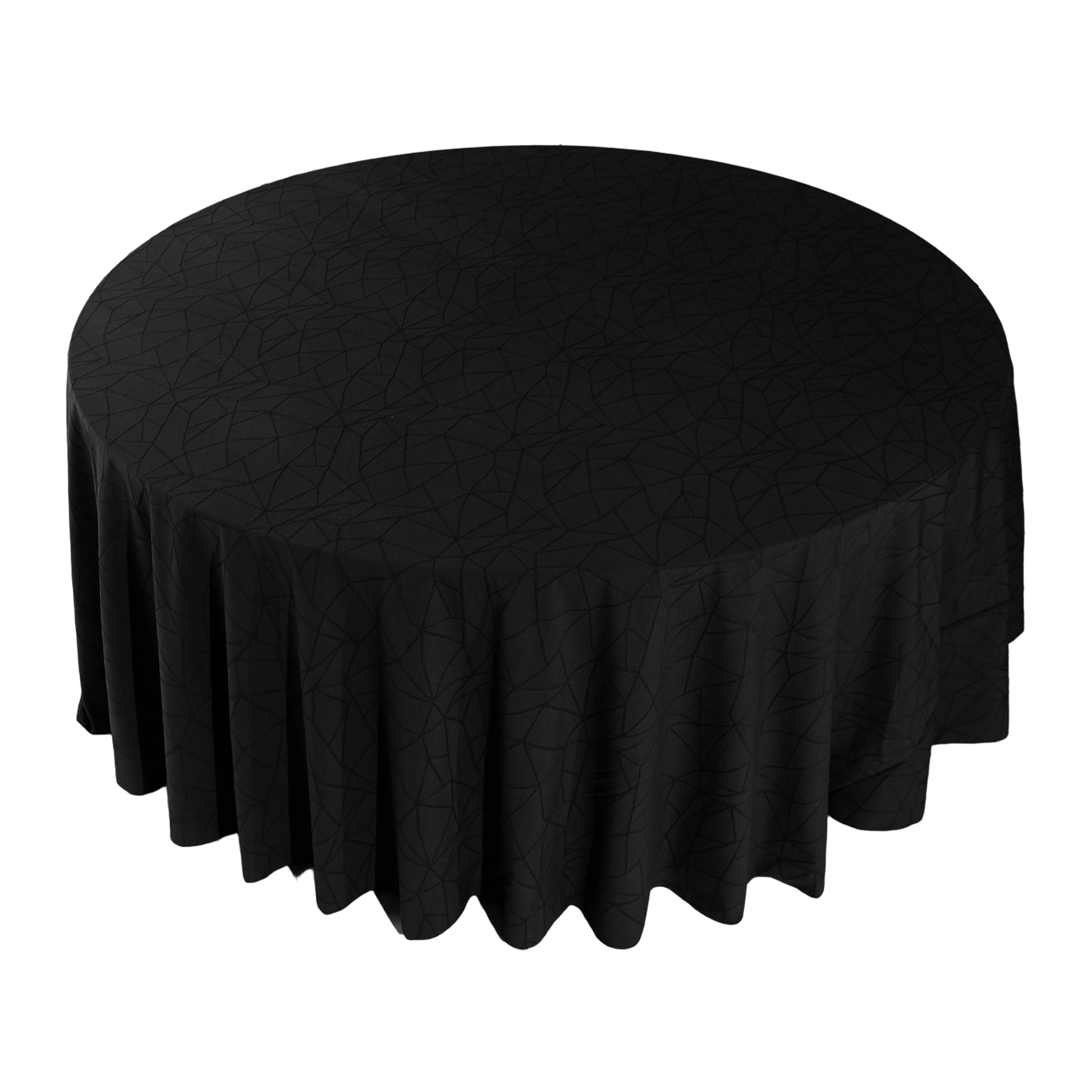 Embossed Geometric Jacquard 120" Round Tablecloth Black top view