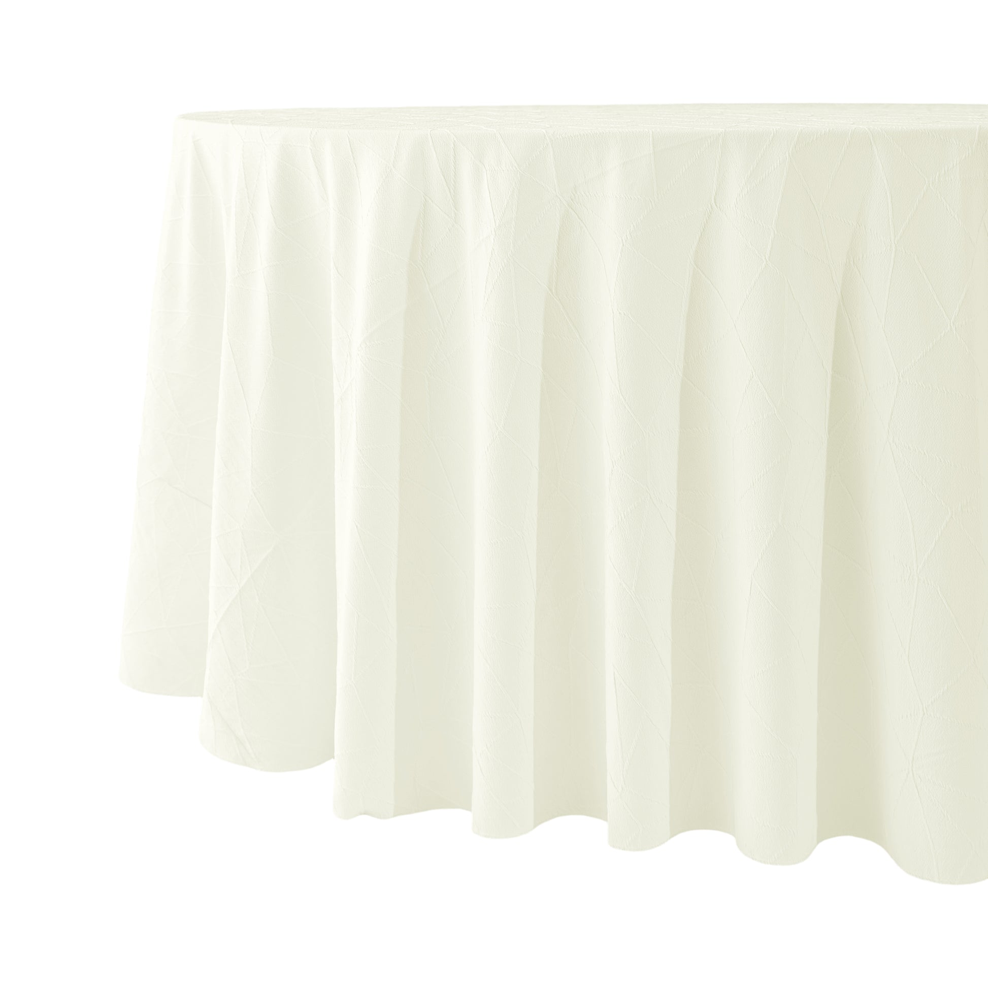 Embossed Geometric Jacquard 120" Round Tablecloth Ivory side view