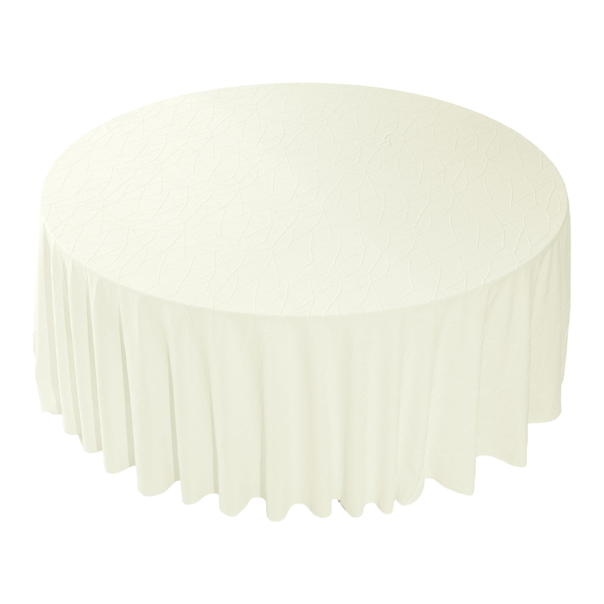 Embossed Geometric Jacquard 120" Round Tablecloth Ivory top view