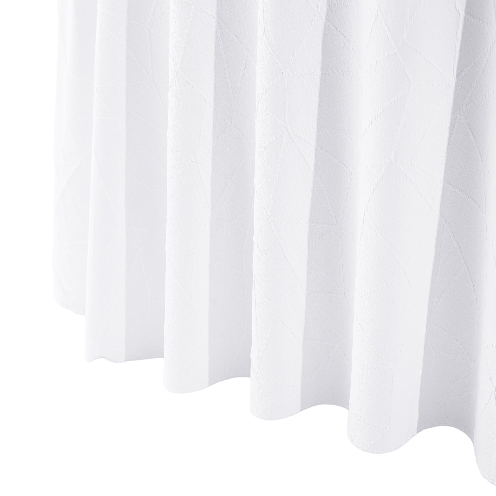 Embossed Geometric Jacquard 120" Round Tablecloth White fabric drop
