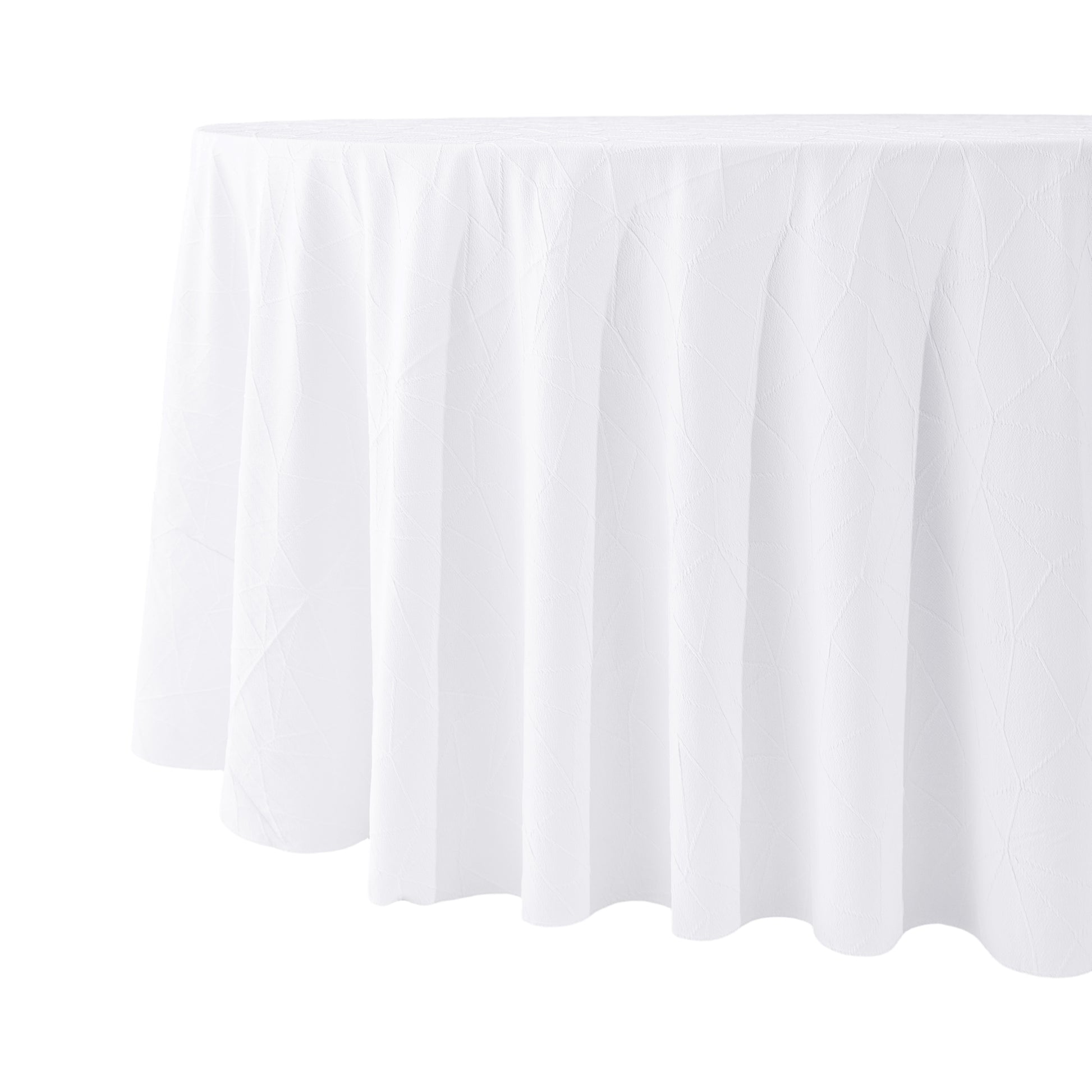 Embossed Geometric Jacquard 120" Round Tablecloth White side view
