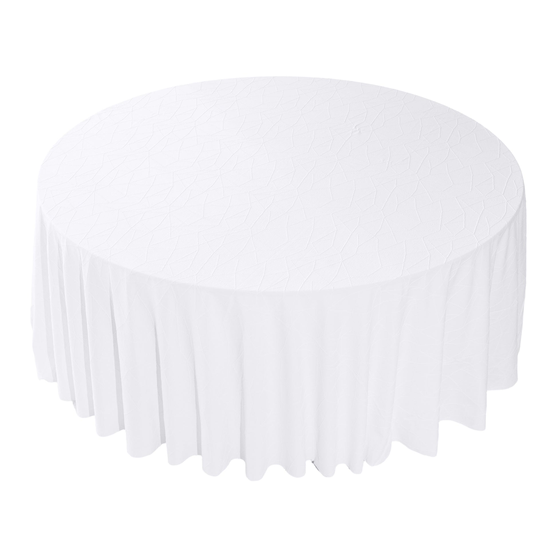 Embossed Geometric Jacquard 120" Round Tablecloth White top view