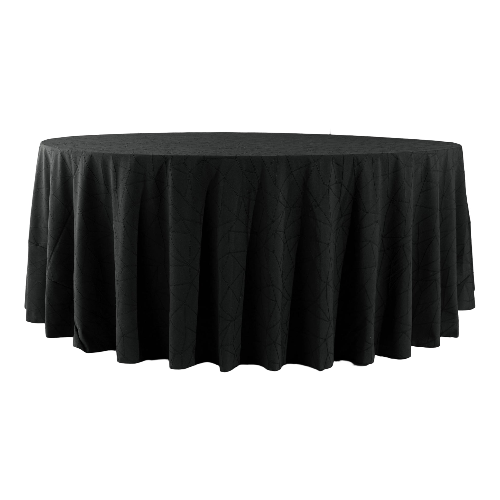 Embossed Geometric Jacquard 132" Round Tablecloth Black front view
