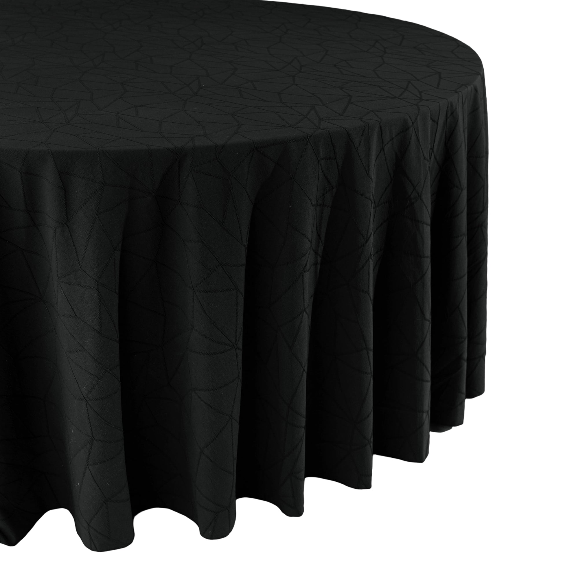 Embossed Geometric Jacquard 132" Round Tablecloth Black side view