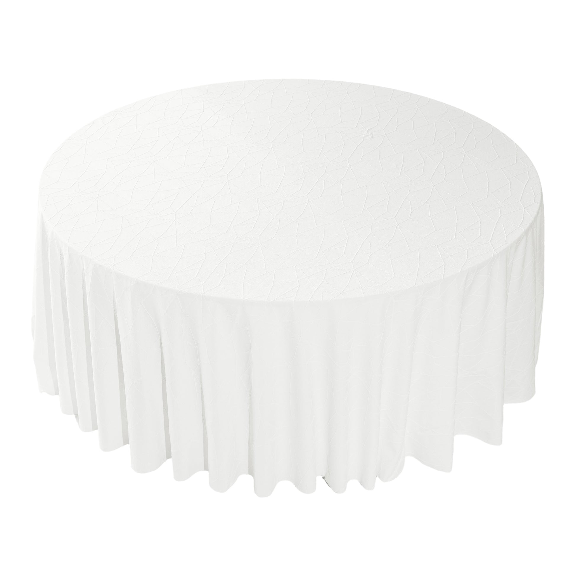 Embossed Geometric Jacquard 132" Round Tablecloth Light Ivory/Off White top view