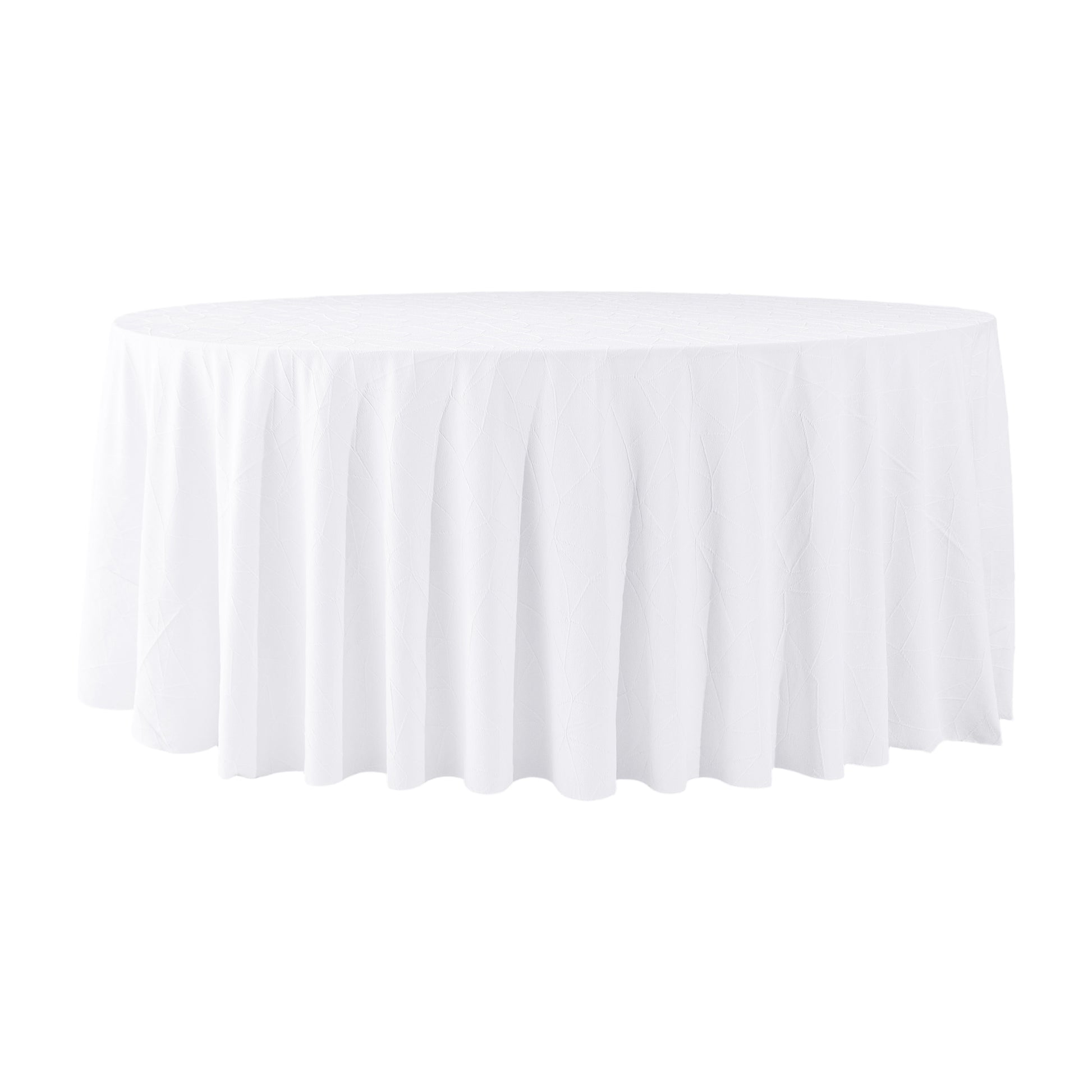 Embossed Geometric Jacquard 132" Round Tablecloth White front view