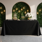 sweets table paired with the Embossed Geometric Jacquard 90"x132" Rectangle Tablecloth Black, dessert stand, wine glasses and white floral centerpiece