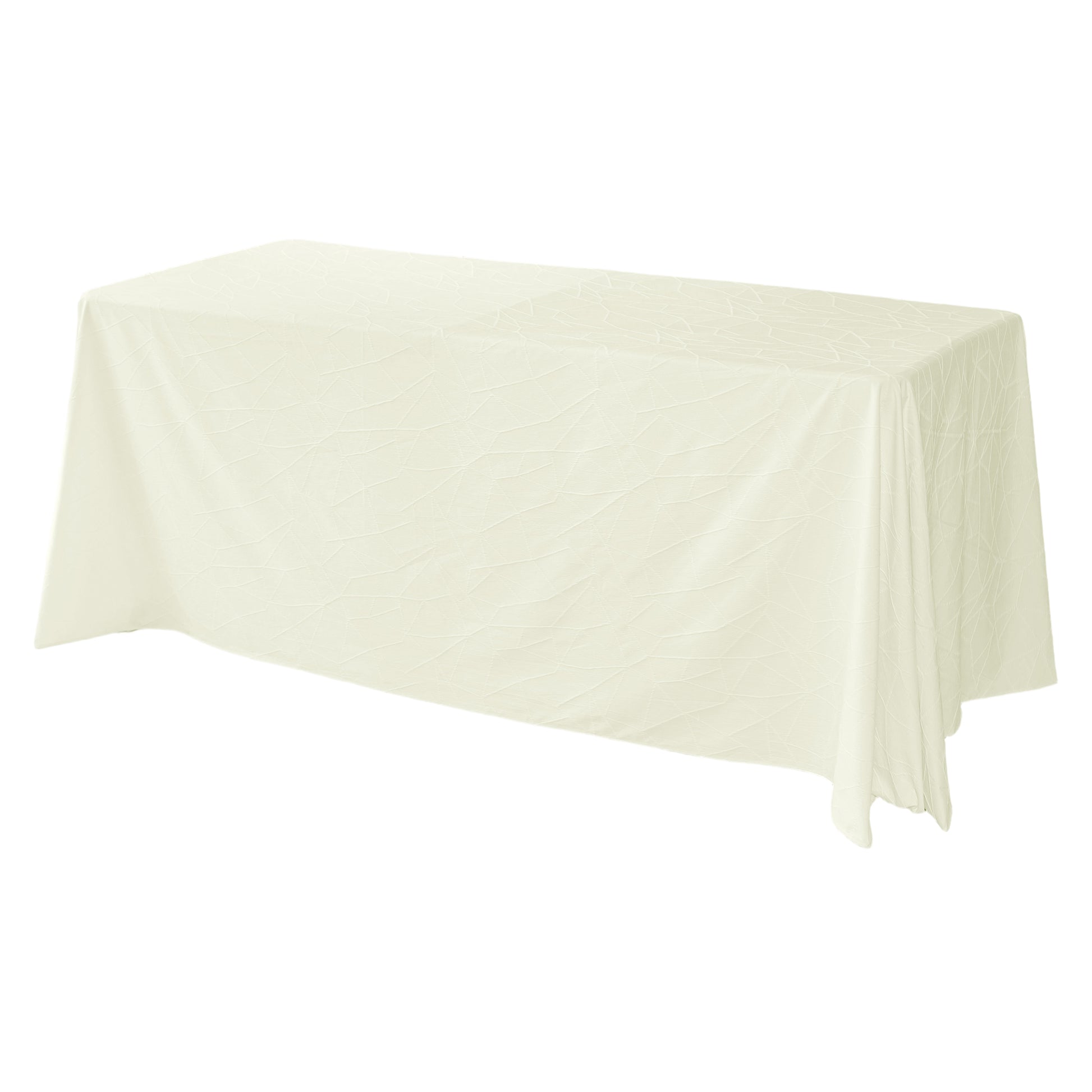 Embossed Geometric Jacquard 90"x132" Rectangle Tablceloth Ivory angled view