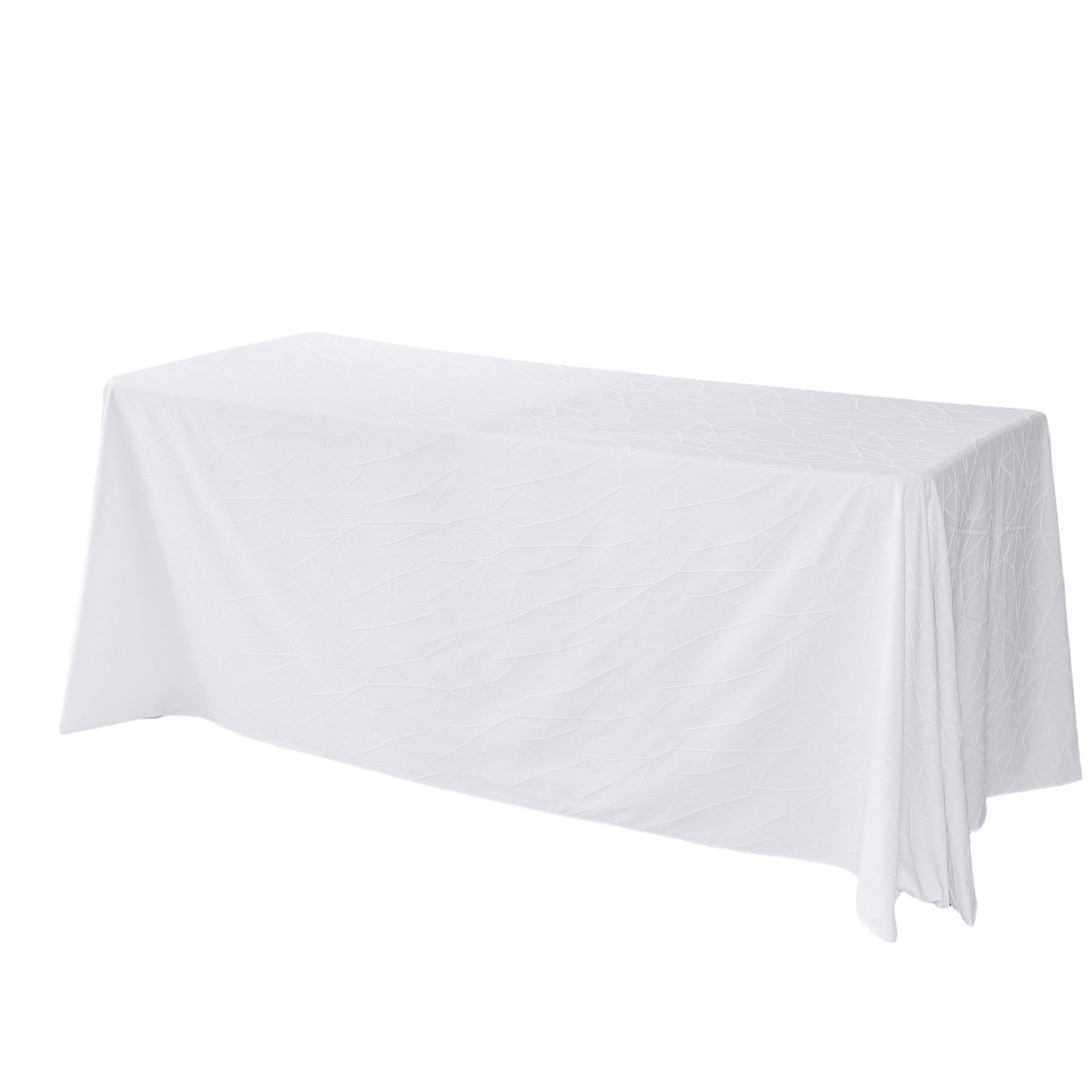 Embossed Geometric Jacquard 90"x156" Rectangle Tablecloth White angled view