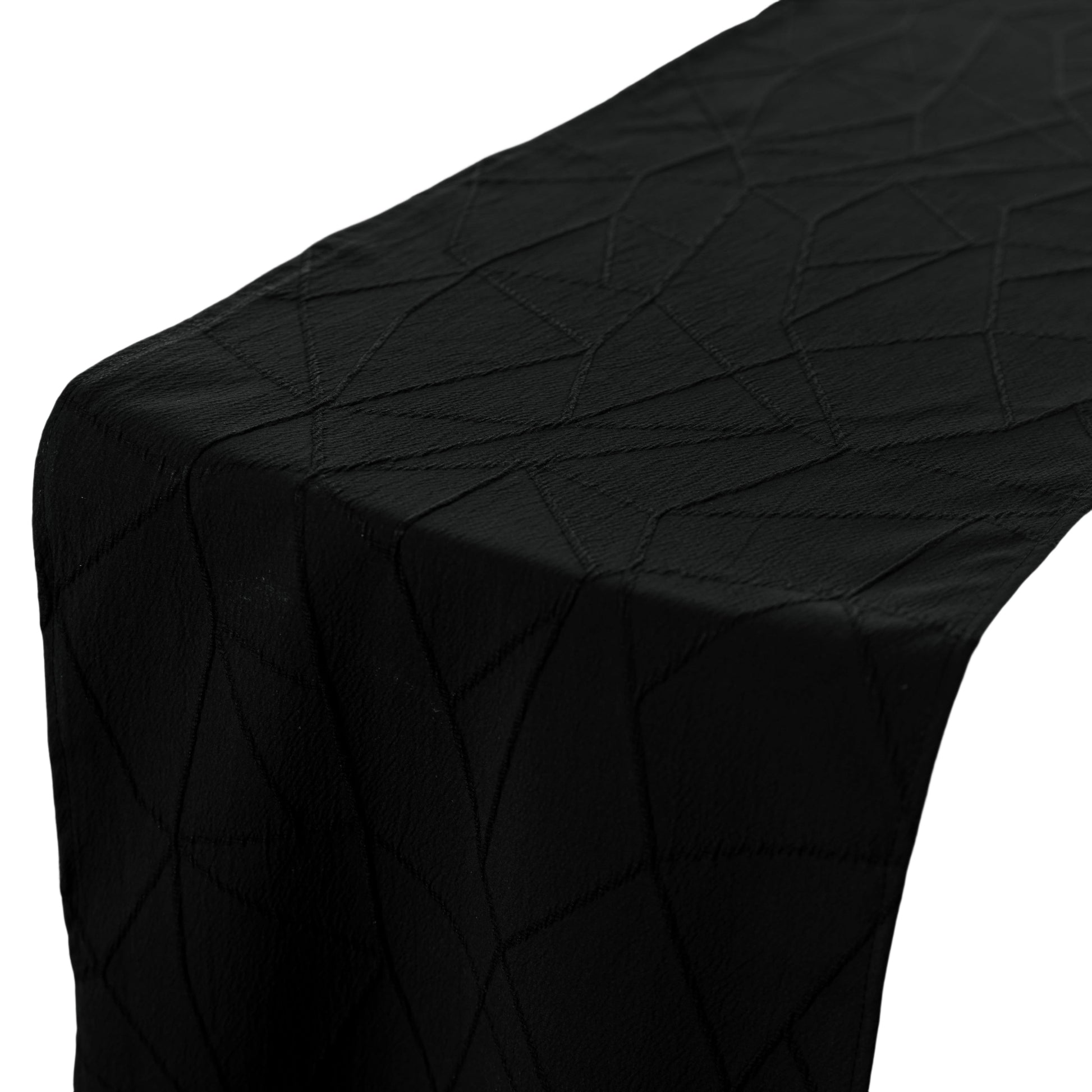 Embossed Geometric Jacquard Table Runner Black close up