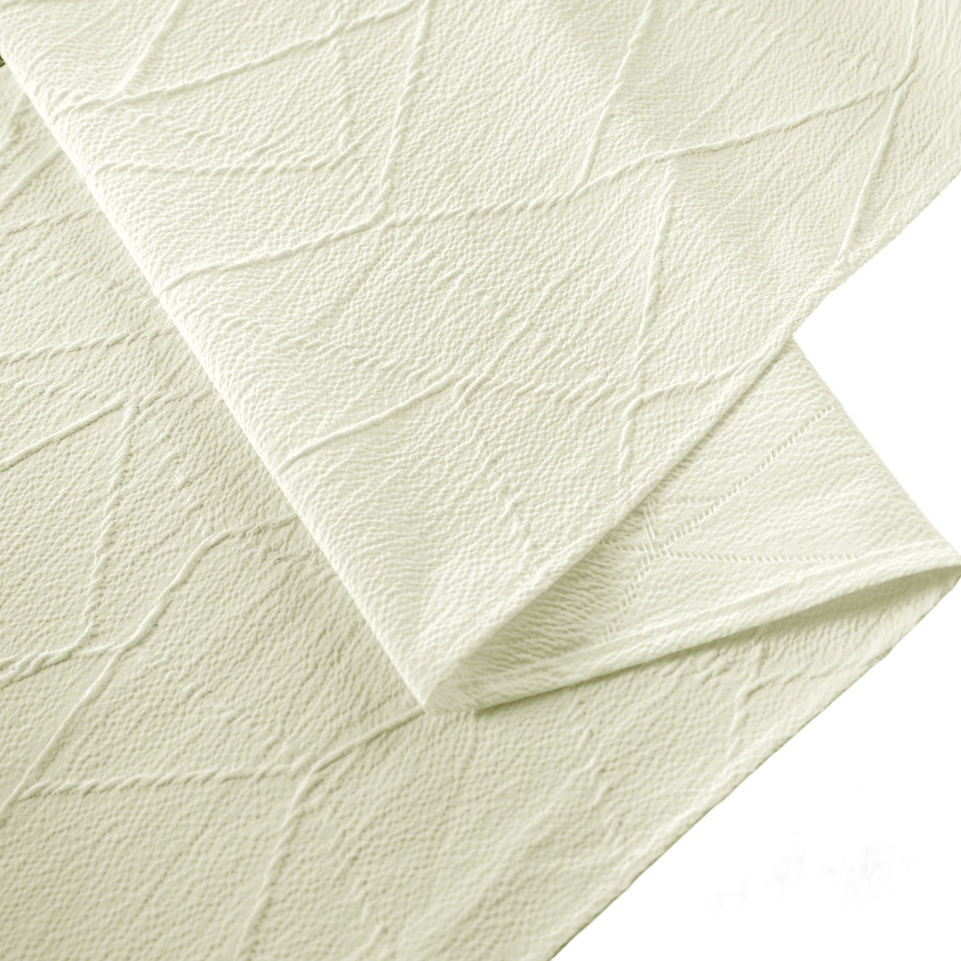 Embossed Geometric Jacquard Table Runner Ivory hemmed edge close up