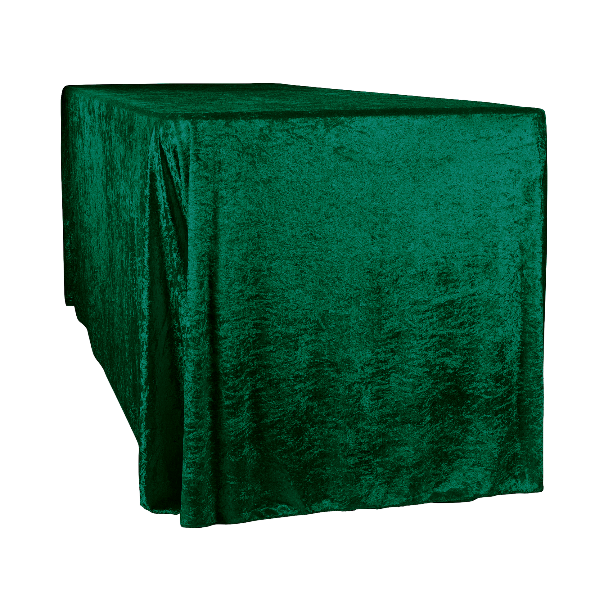Velvet King 108"x156" Rectangular Tablecloth Emerald Green angled end view
