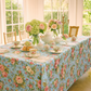 English Garden Floral Rectangular 90"x132" Tablecloth tea time with floral vase and centerpiece
