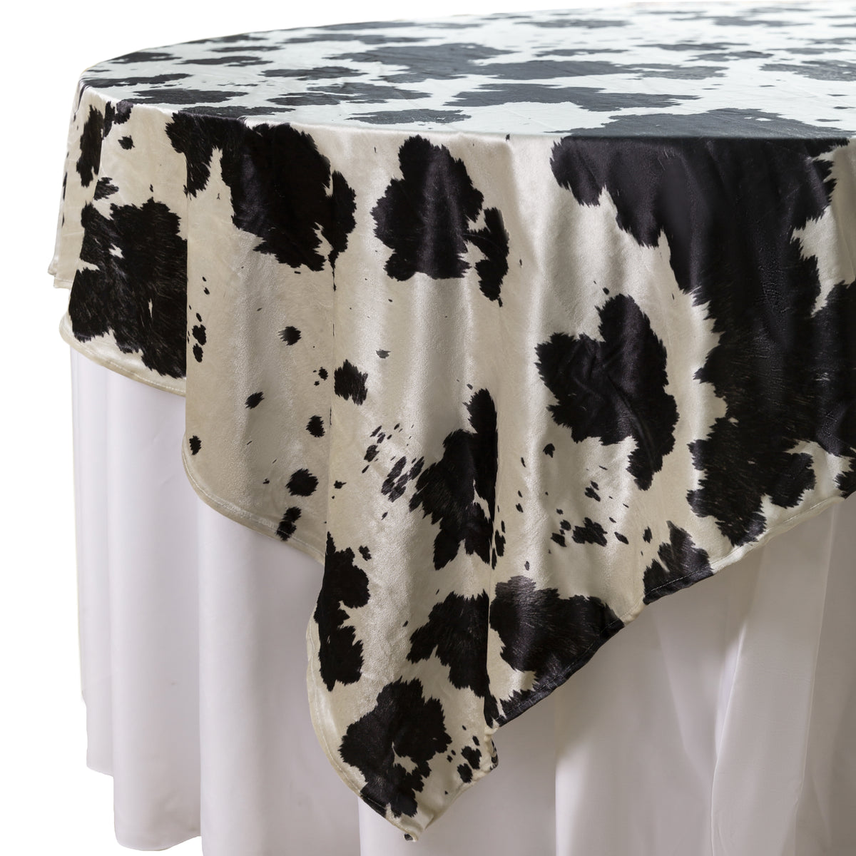 Faux Cowhide 72"x72" Table Overlay Topper - Black Hem Close Up