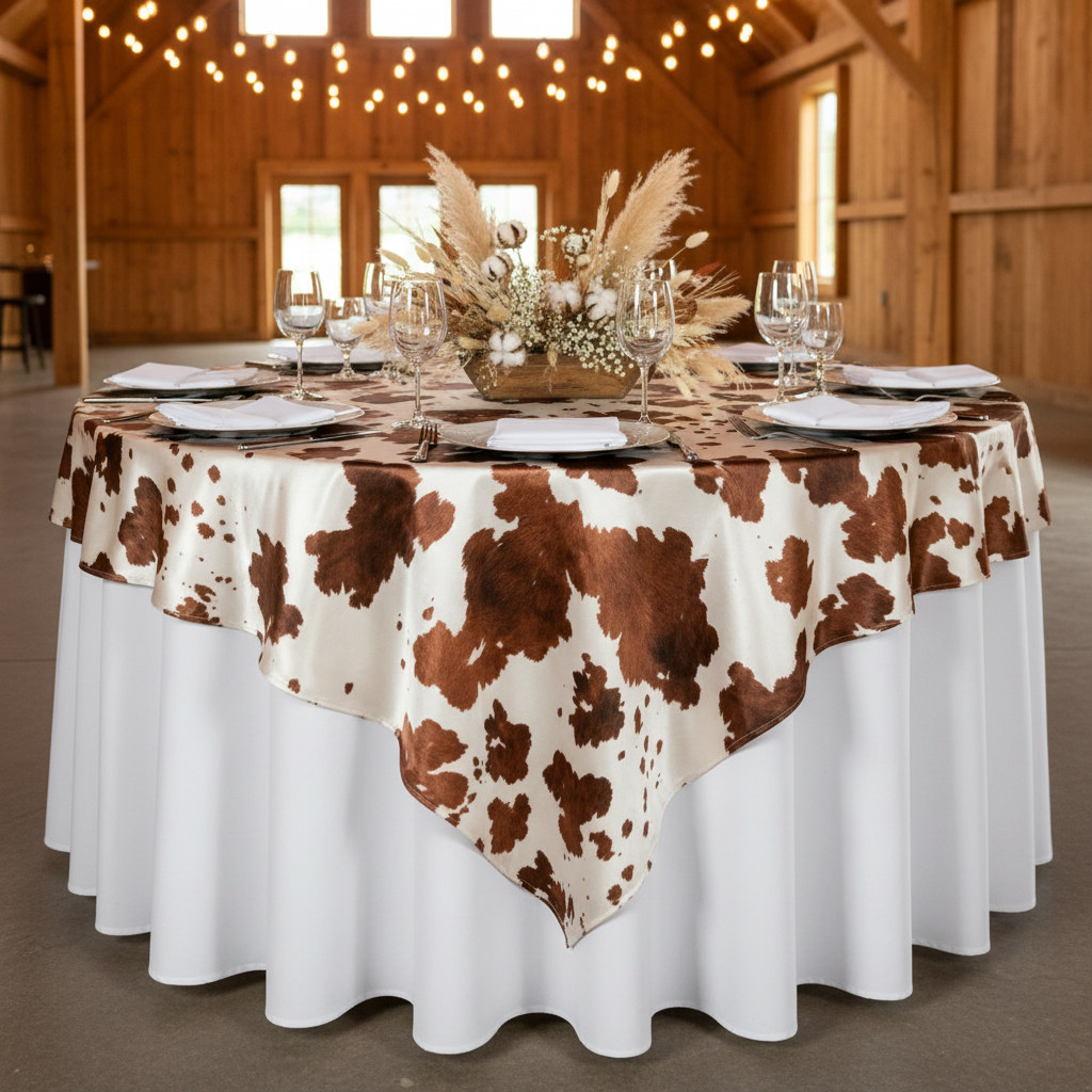 Faux Cowhide 72"x72" Table Overlay Topper - Brown Front View