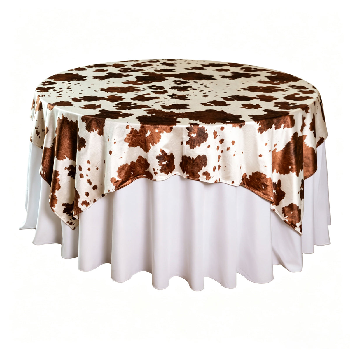 Faux Cowhide 72"x72" Table Overlay Topper - Brown  White background