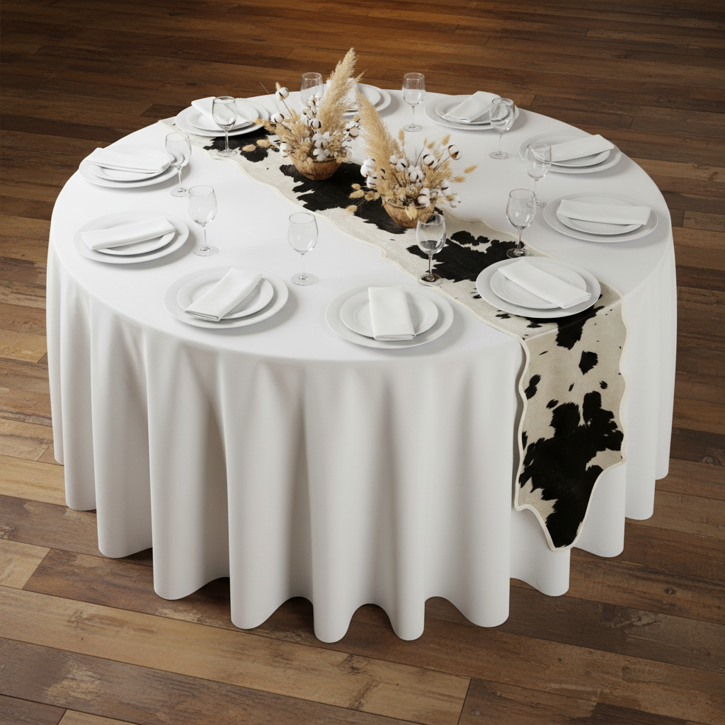 Faux Cowhide Table Runner Black - Top-Down View
