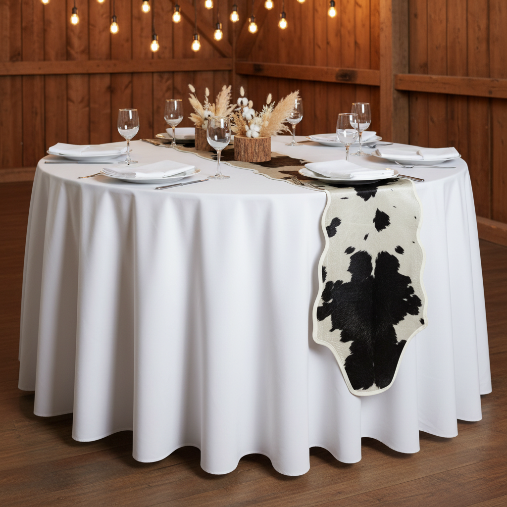 Faux Cowhide Table Runner Black - Angled View