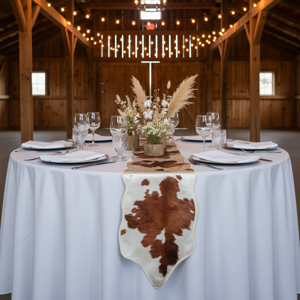 Faux Cowhide Table Runner Brown - Front View