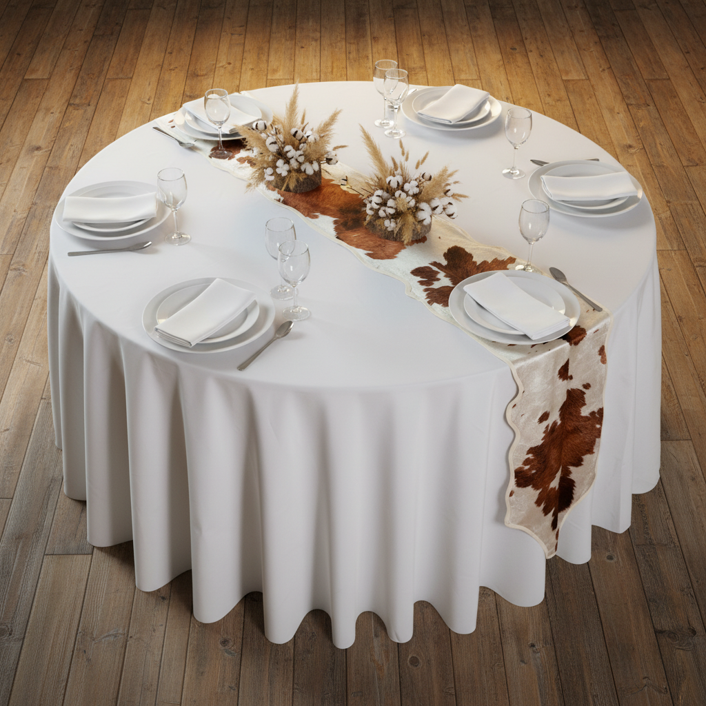 Faux Cowhide Table Runner Brown - Top-Down View