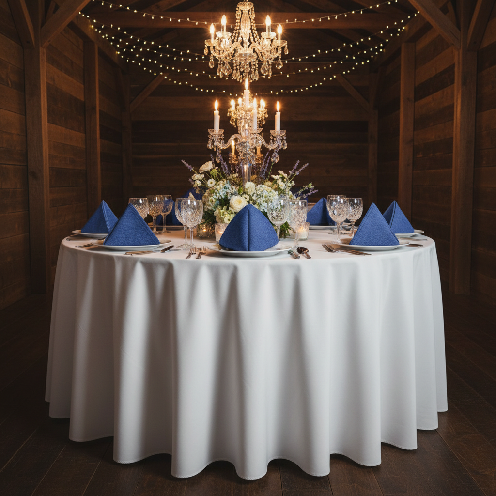 Faux Linen Denim Blue Napkin - Pocket Fold Wide view