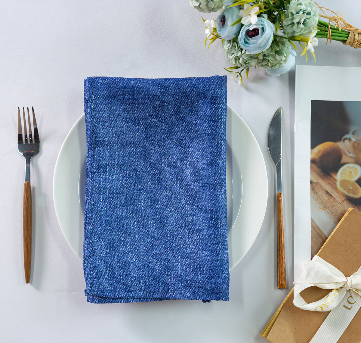 Faux Linen Denim 20x20 Napkin (5pc/pk) - Blue - flatlay view