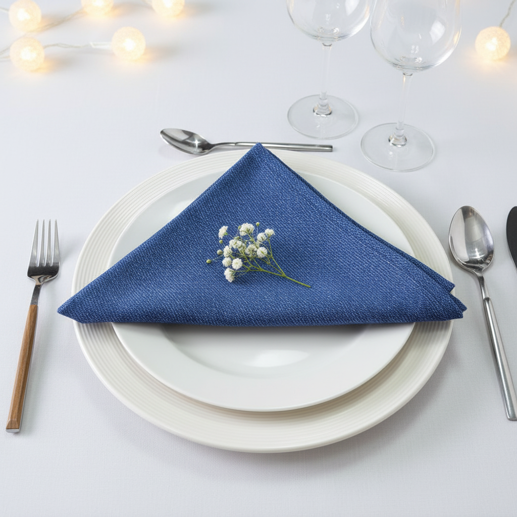 Faux Linen Denim Blue Napkin - Flat Lay Lifestyle