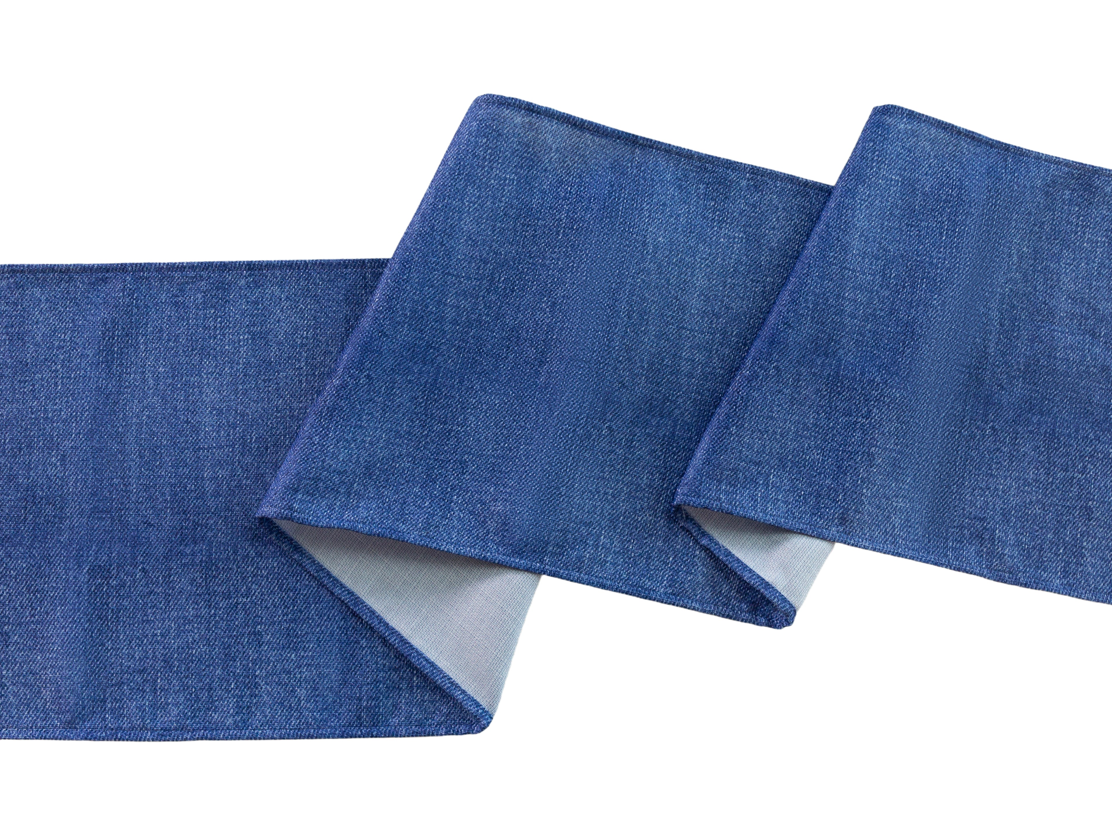 Faux Linen Denim Table Runner - Blue - Close Up