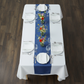 Faux Linen Denim Blue Table Runner - Lifestyle Top-Down View