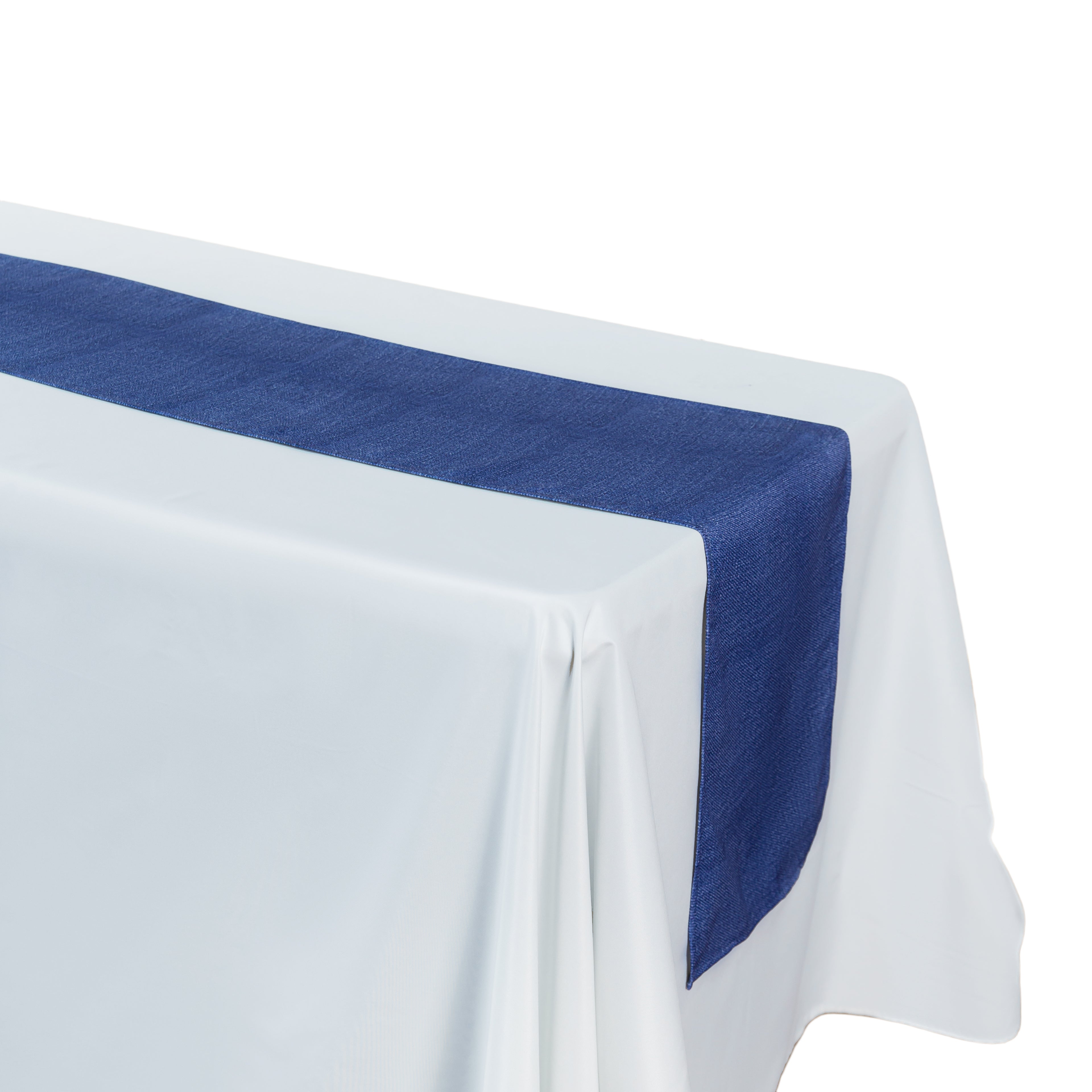 Faux Linen Denim Table Runner - Blue - Side View