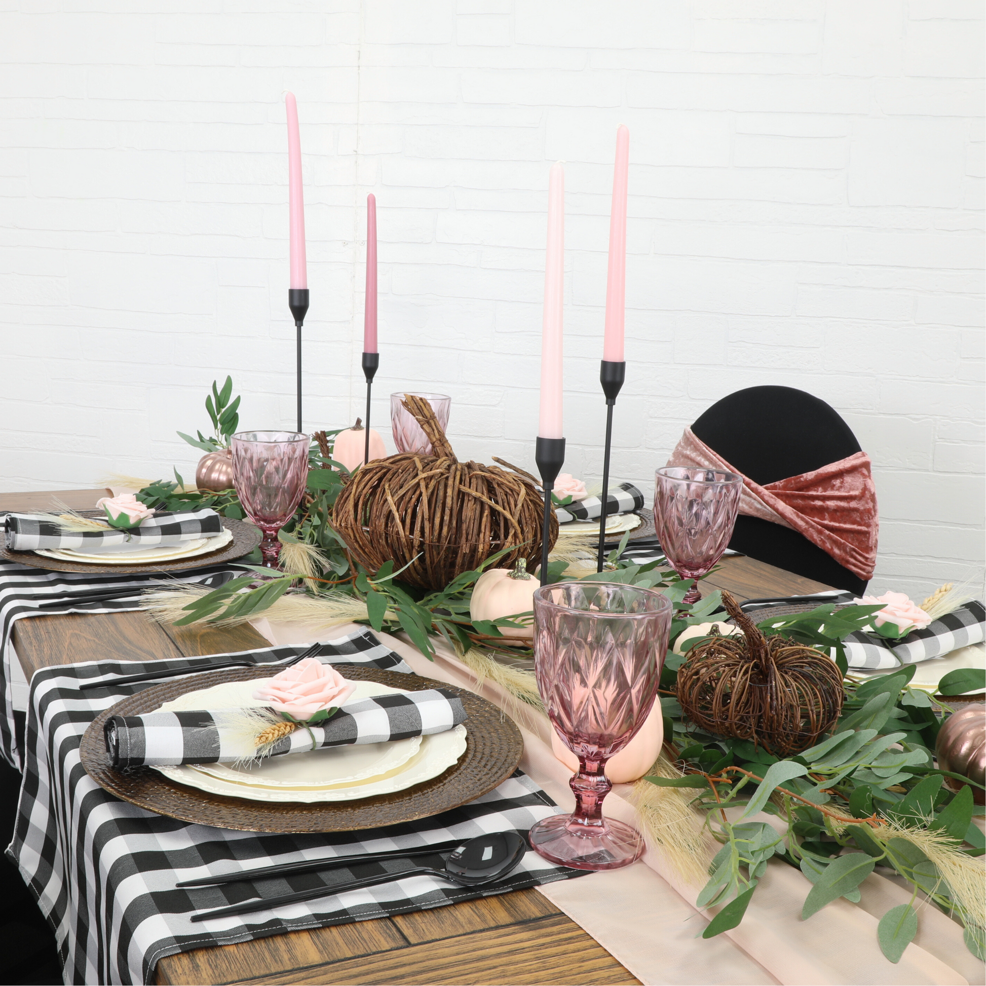 table dinner setup with Faux Rattan Braided Acrylic Charger Plate - Brown