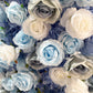 Floral 3D Backdrop Crescent Moon Stand Baby Blue close up of the different blue and white roses