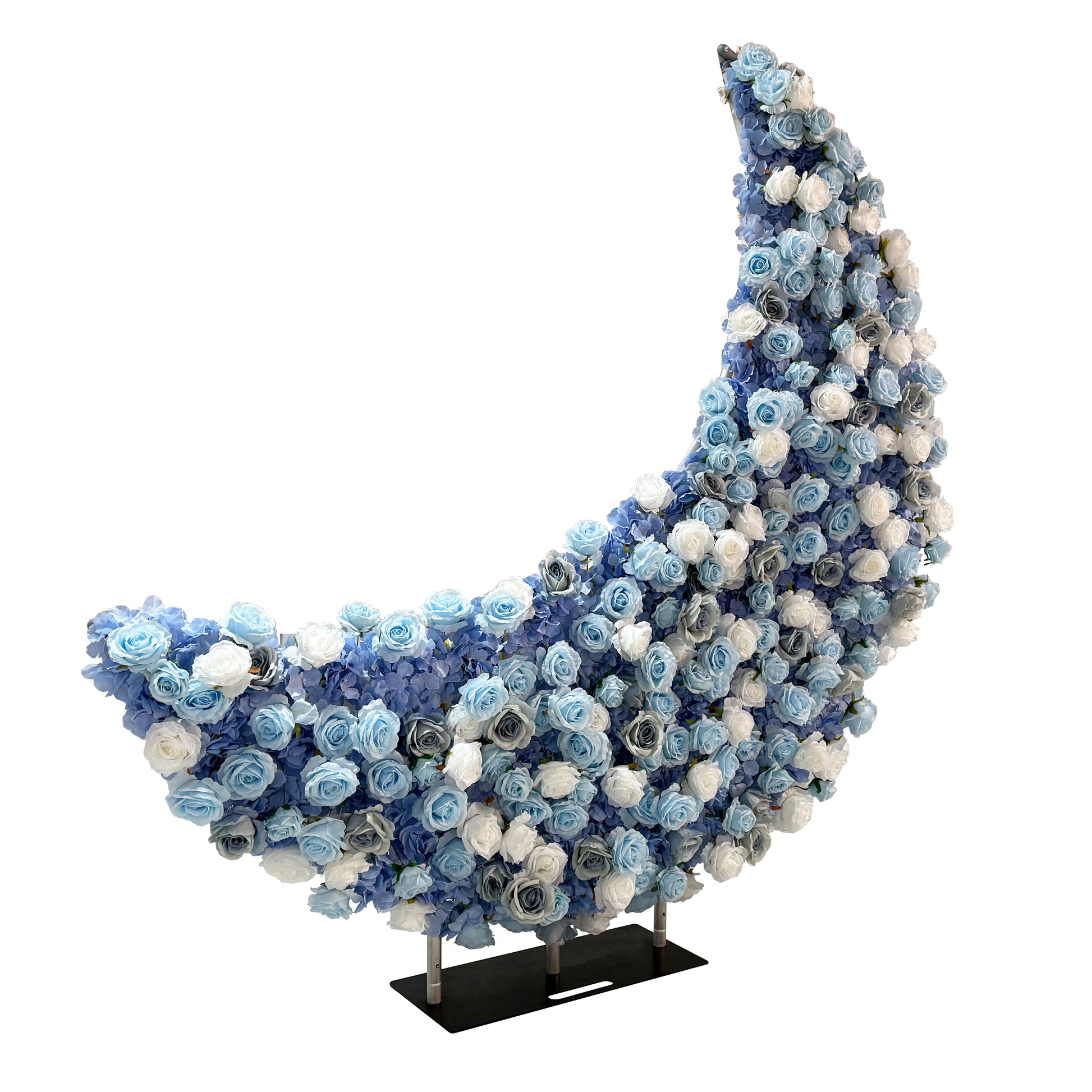 Floral 3D Backdrop Crescent Moon Stand Baby Blue angled view