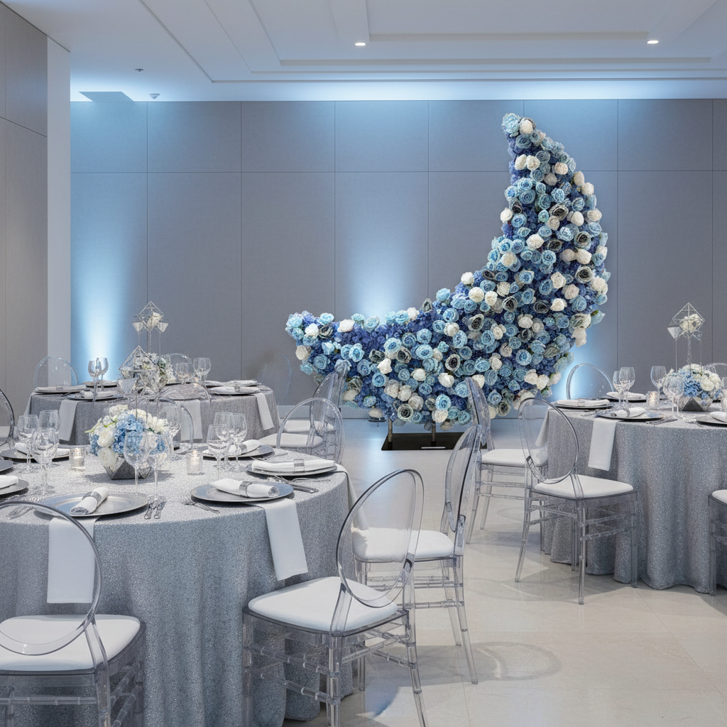Floral 3D Backdrop for Crescent Moon Stand - Baby Blue