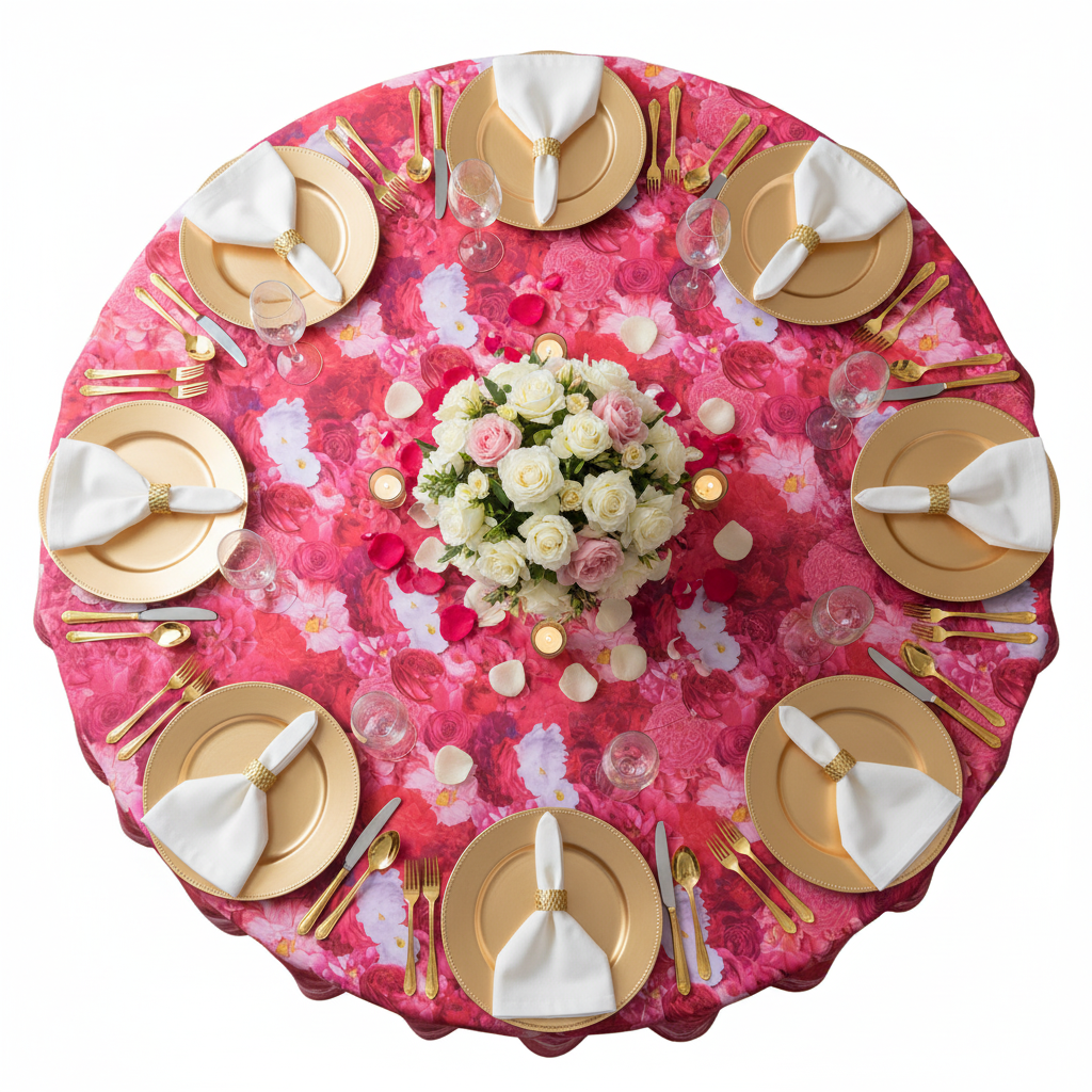 top view table setup of Floral Peony Roses 120