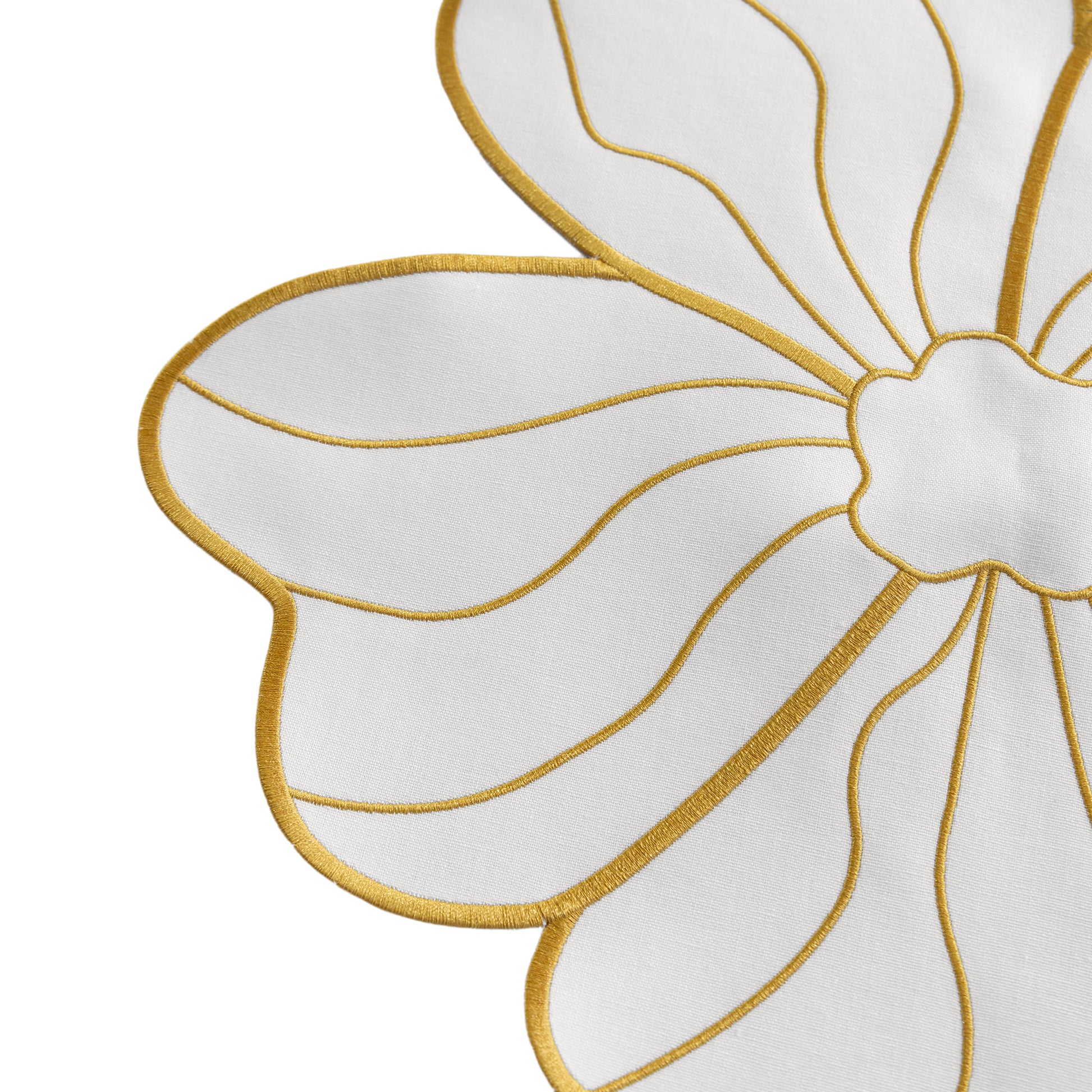 Flower Linen Embroidery Placemat Ivory/Gold 