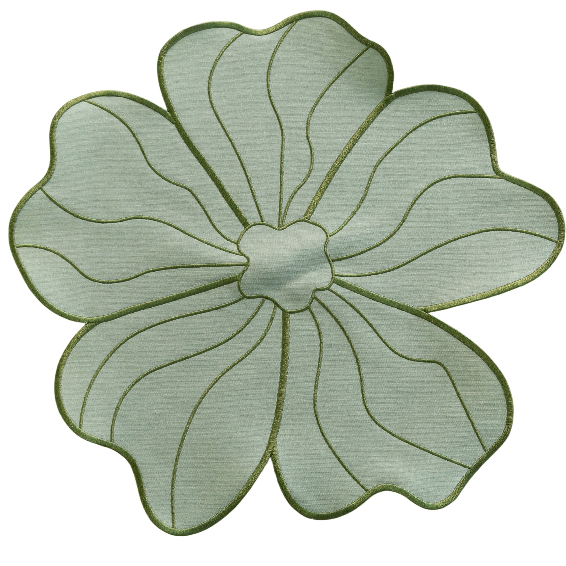 Flower Linen Embroidery Placemat Sage Green/Olive Green Trim