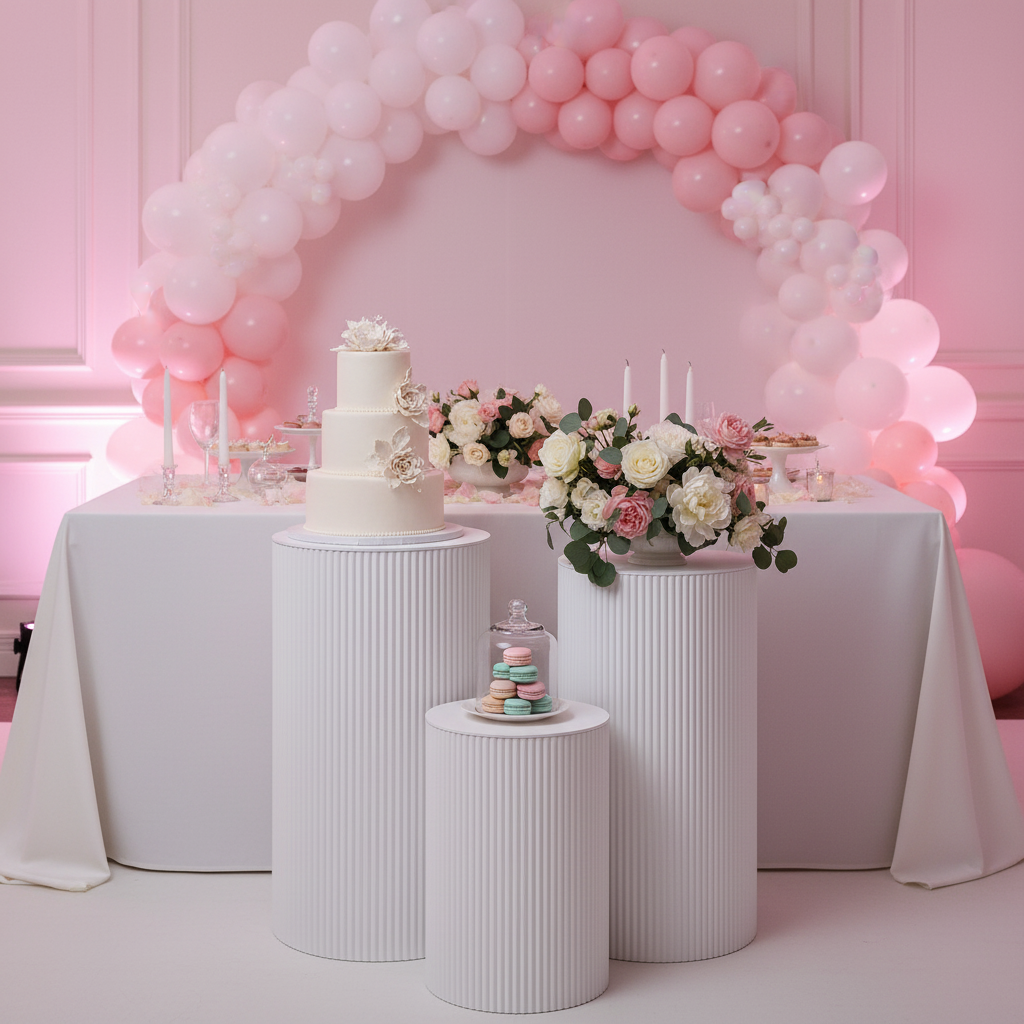 Fluted Cylinder Display Stand 3 pc/set - White Cake stand