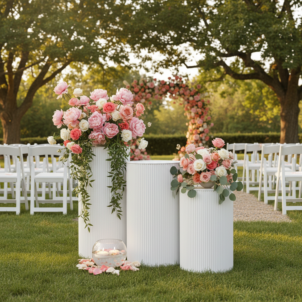 Fluted Cylinder Display Stand 3 pc/set - White Garden Ceremony